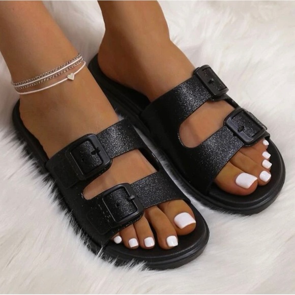 Glitter Black Buckle Jelly Sandal - Picture 4 of 4